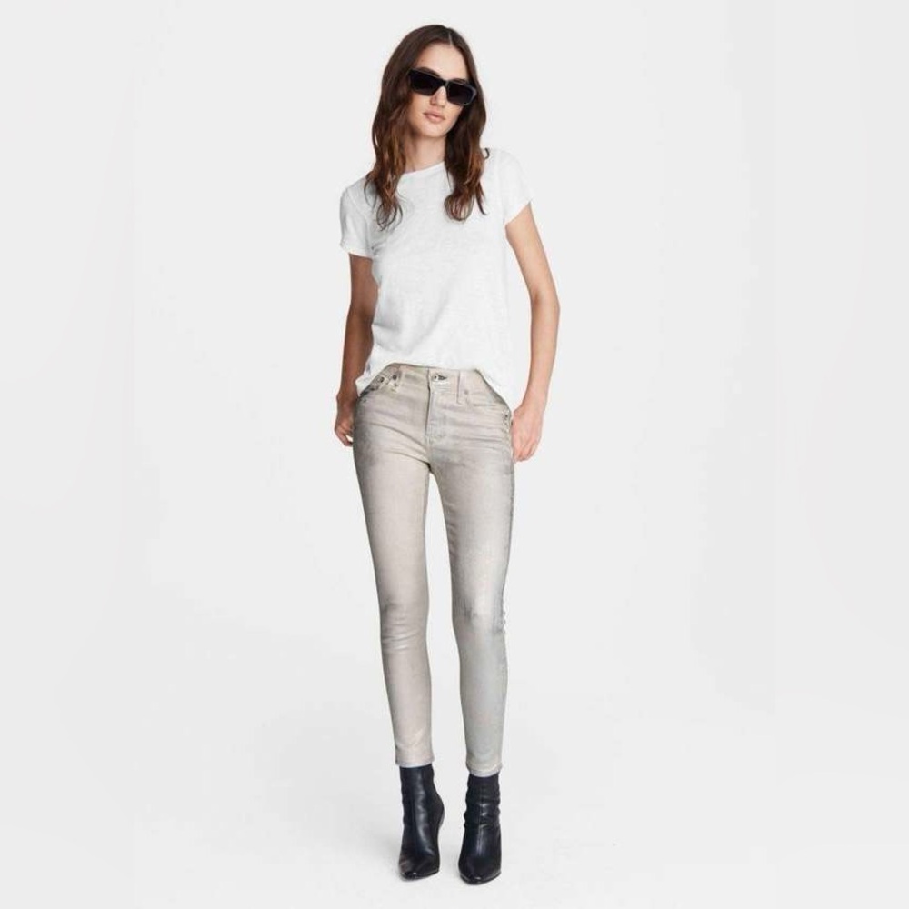 NEW Rag & Bone Cate‎ Mid-Rise Ankle Skinny Moonshine Metallic Silver Jeans
